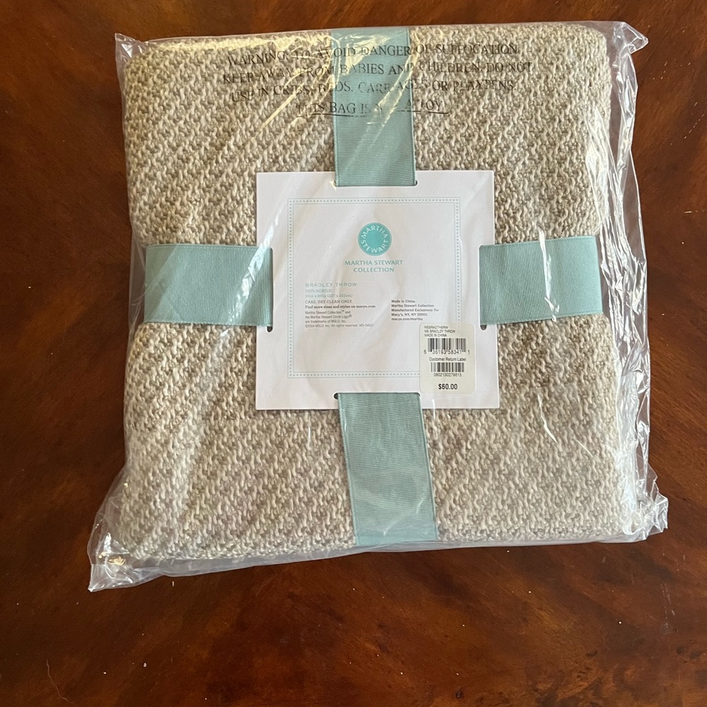 Martha Stewart Cream Knit Throw Blanket